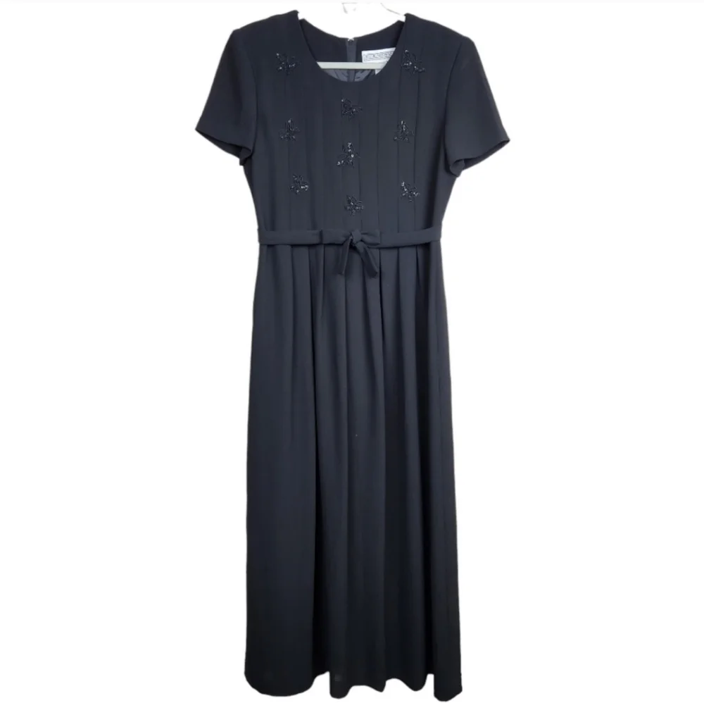 Jessica Howard Vintage Butterfly Embroidery Black Dress Women's Size 10
